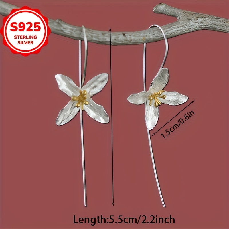 925 Sterling Silver Temperament Long Flower Earrings