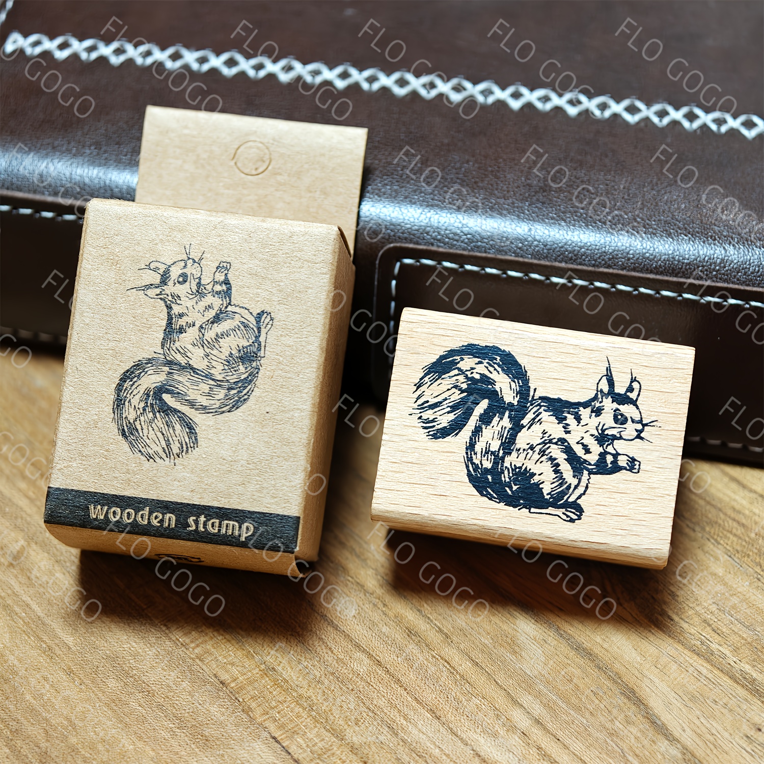 Image of Squirrel Wooden Stamp, Planner Decoration Stamp, Vintage Animal Pattern Wood Stamp, Diary Materials, Wooden Seal, Handmade Collage Stationery Rubber Stamp