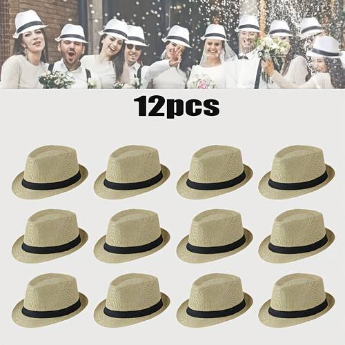 12pcs panama solid color party hat jazz hat unisex for wedding and birthday parties beach party hat travel and holiday western cowboy hat lightweight casual party hat essential for holidays