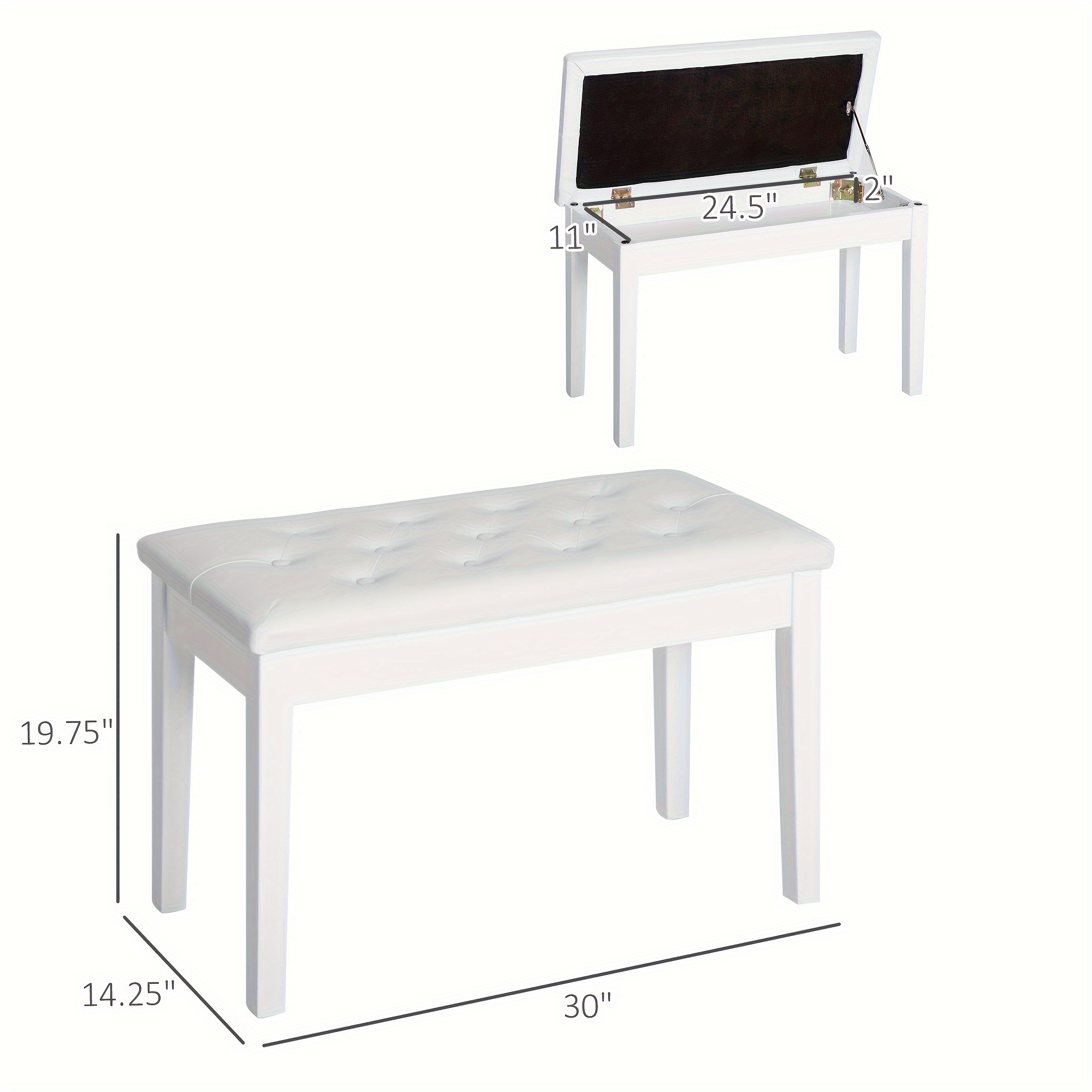 

Homcom Bench, Duet Chair With Leather Padded Cushion And Wooden Frame, Button Tufted Keyboard Bench, White