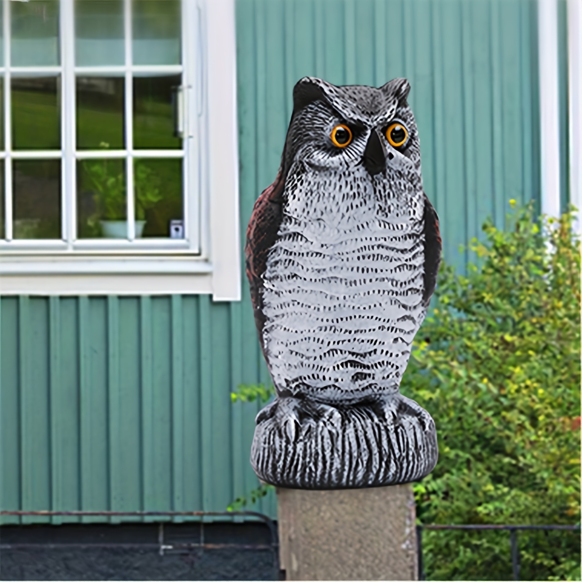E-shop Realistische Plastikhorn-Eulen-Vogelscheuche - Rustikale Halloween-Dekoration & Vogelabwehr, Schädlingsvertreiber für den Außengarten, Keine