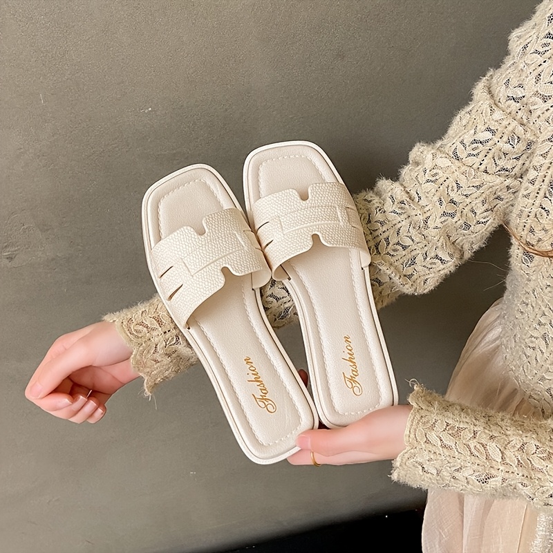 Image of Summer Square Toe Slippers Women's Wear Fashion H-strap Versatile Sandals And Slippers, Women Shoes
