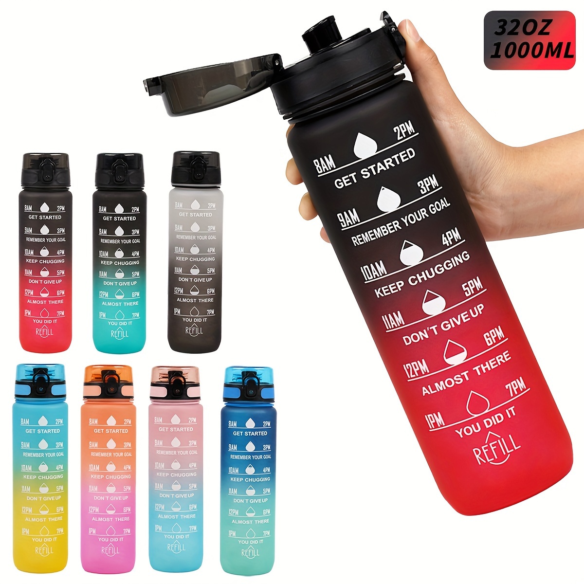 

32oz Gradient Bottle With Time Marker - Large Capacity, Leakproof For Cycling, Running & Fitness - Polycarbonate, Pvc-free