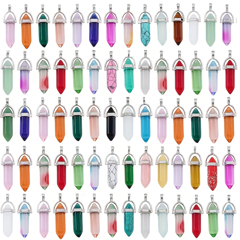 

100pcs Vibrant Hexagon Crystal Pendants Set - Assorted Natural Gemstone Bullet Charms For Making, Necklaces & Bracelets, , Quartz