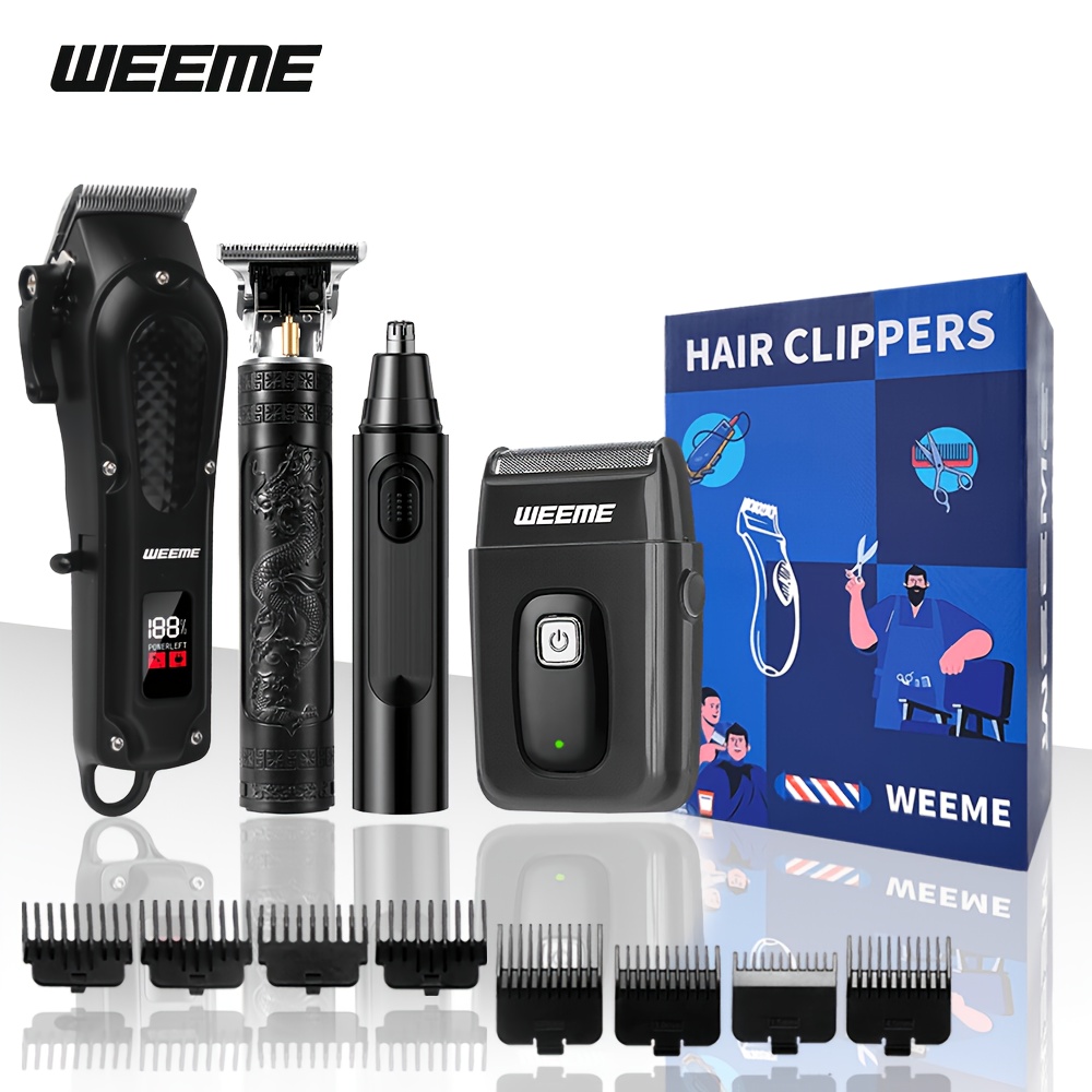 TEMU Weeme 5pcs Full Body Men's Grooming Clipper Kit, Multi Functional Hair Cutter Bundle With Electric Shaver, T9 Outline Trimmer, Bikini & Nasal