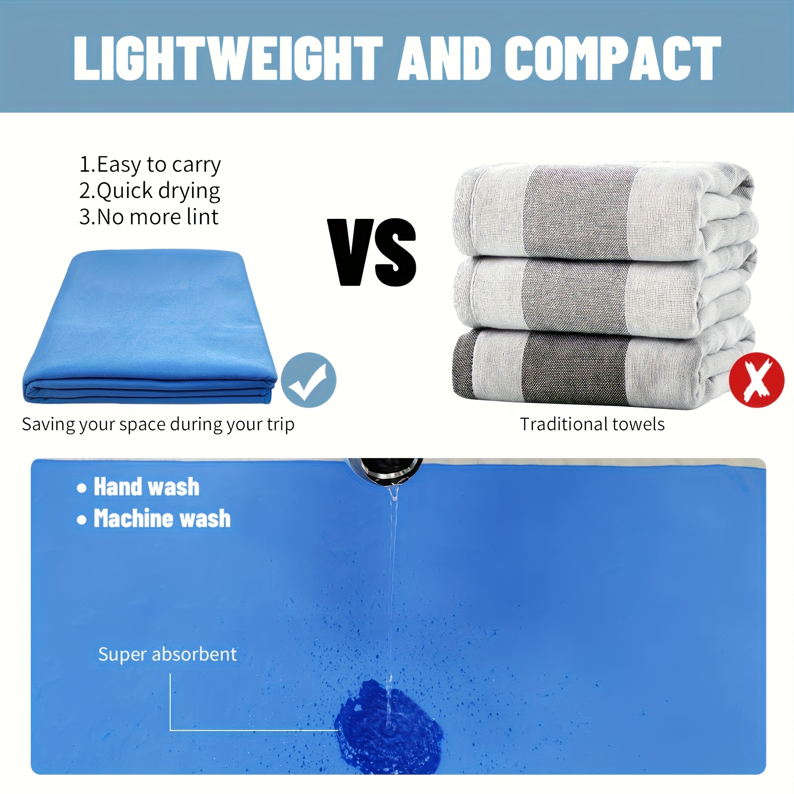 Quick Dry Microfiber Towel for Beach and Swim, Lightweight