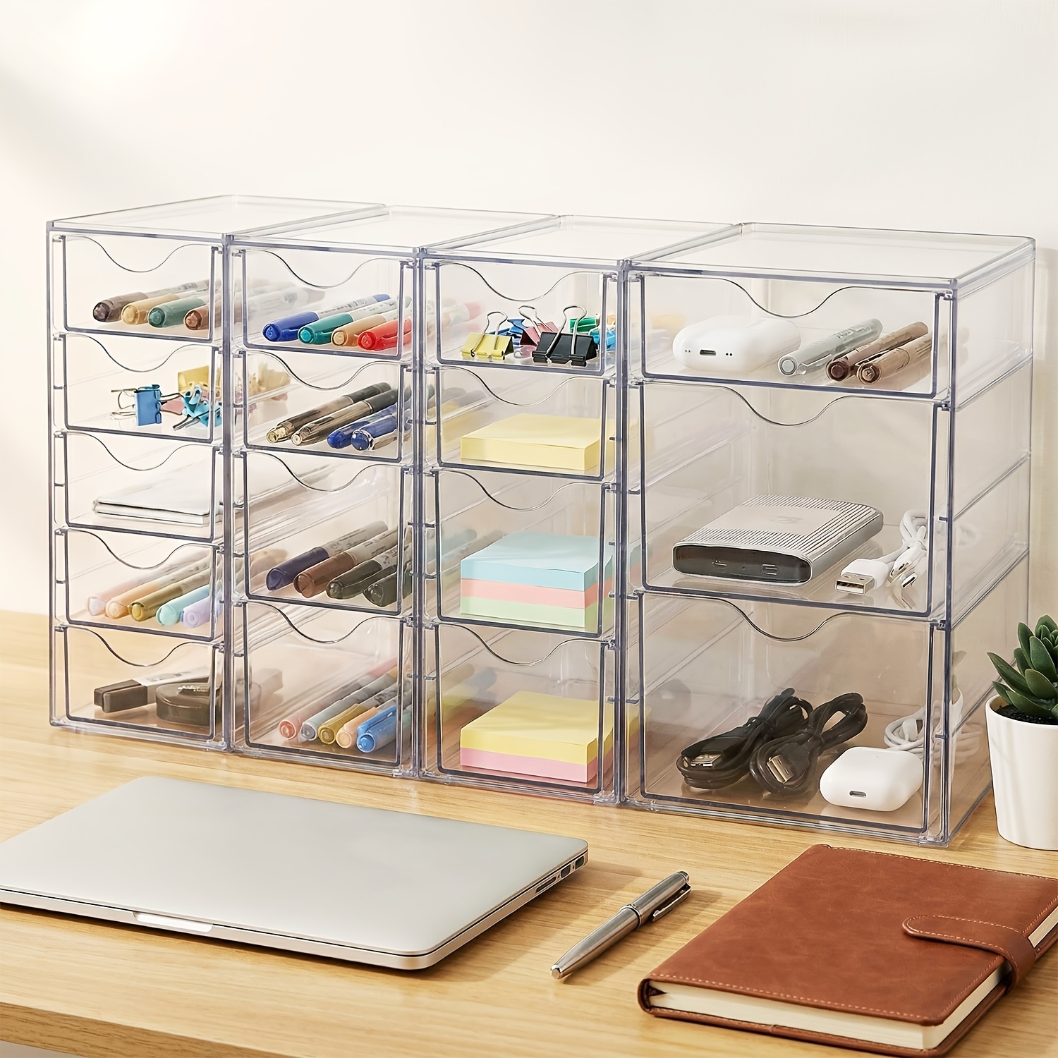 TEMU Acrylic Organizer With 16 Drawers (4 Set), Clear Storage Drawers For Office Supplies, Desk Organization And Storage For Makeup, Jewelry, Art Crafts