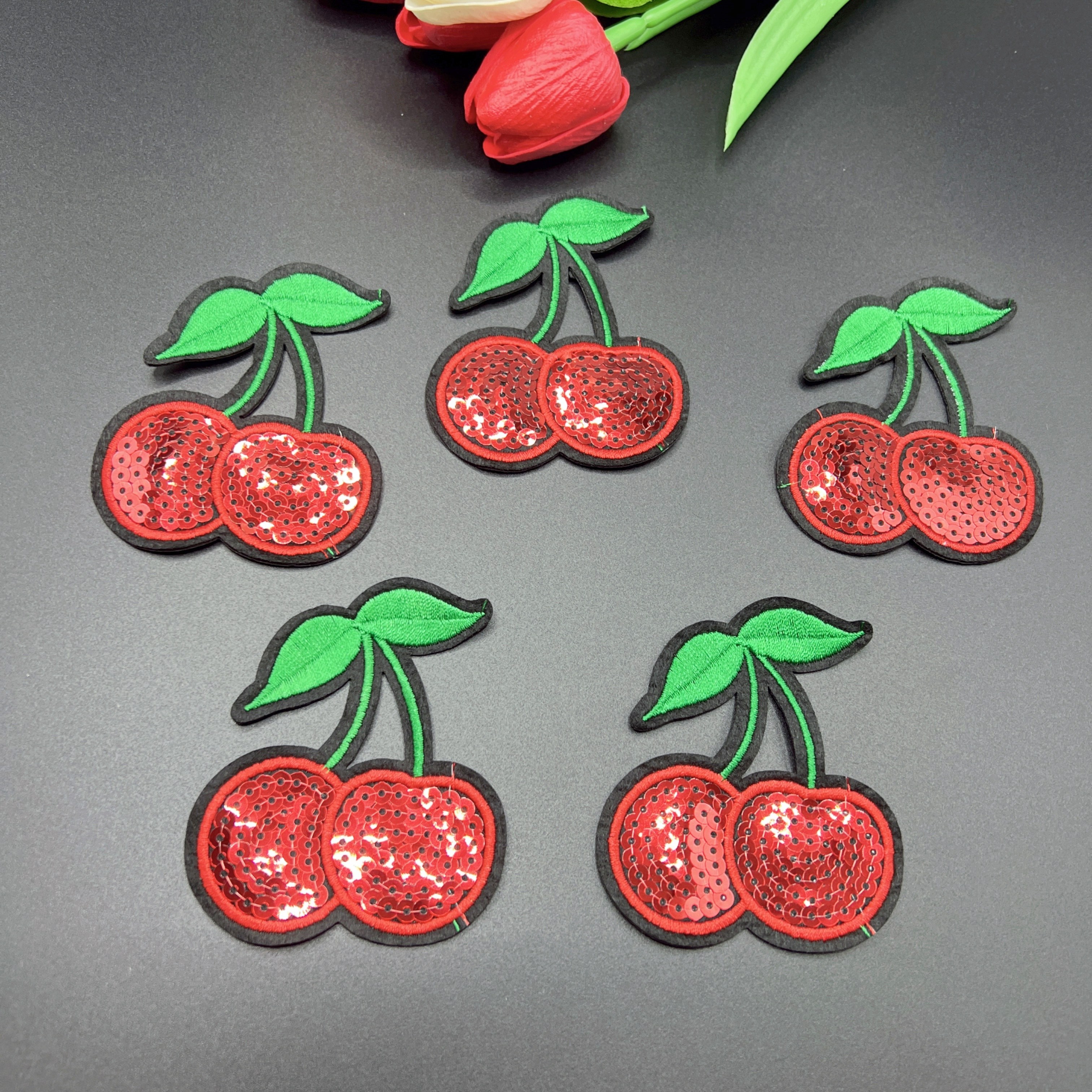 

5/10pcs Sparkling Sequin Cherry Embroidery Patches - Iron-on Or Sew-on, , Backpacks, Jeans & Hats