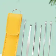6 pcs steel ear picking spoon set pu ear curette ear picking tool details 2