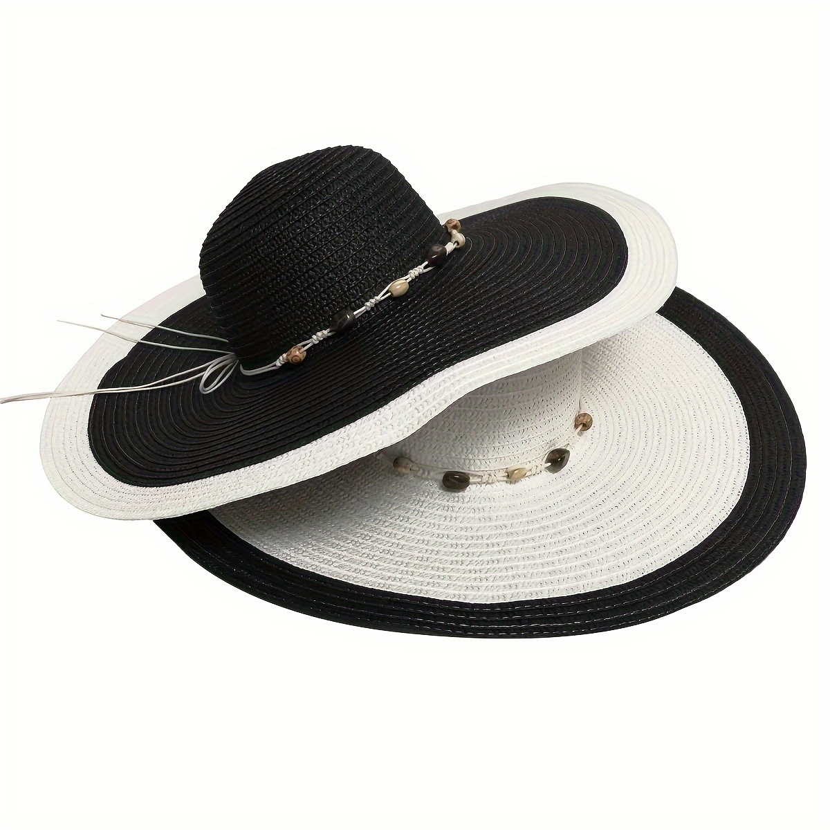 1pc Big Brimmed Contrasting Straw Hat Beach Hat Colorful Sun Hat
