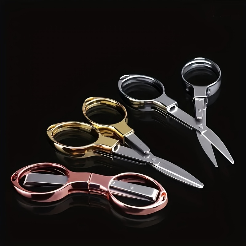 

3pcs Stainless Steel Folding Scissors In Different Colors - Compact, Retractable And , Suitable For Travel, Outdoor Use And Daily Necessities