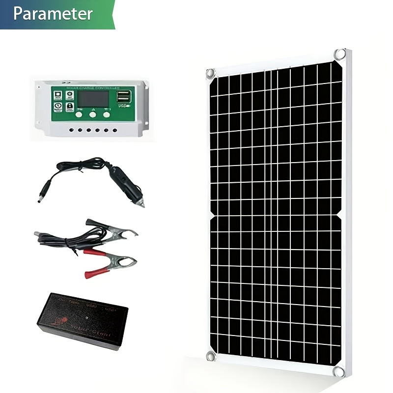 TEMU High Conversion Rate Monocrystalline Solar Panel Kit With Controller And Cables, Dual Usb Ports For Outdoor Emergency Power, And Portable,