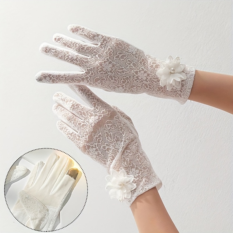 1pair Women's Summer Sunscreen Thin Driving Gloves Anti-slip Touch Screen Uv  Protection
