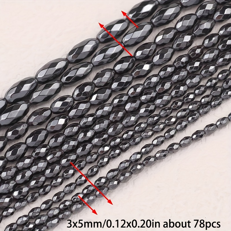 TEMU 4x5/4x6/5x8/6x12mm 1 Oval Rice Beads Natural Black Gallstone Hematite Stone Drill Loose Beads Flat Beads Spacer Beads For Handmade Bracelets