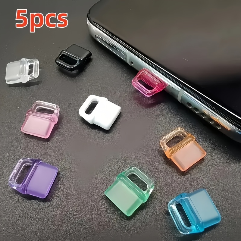 TEMU 5 tapones USB-C, tapones antipolvo de silicona fáciles de agarrar, protector universal tipo C para teléfonos, laptops, tablets