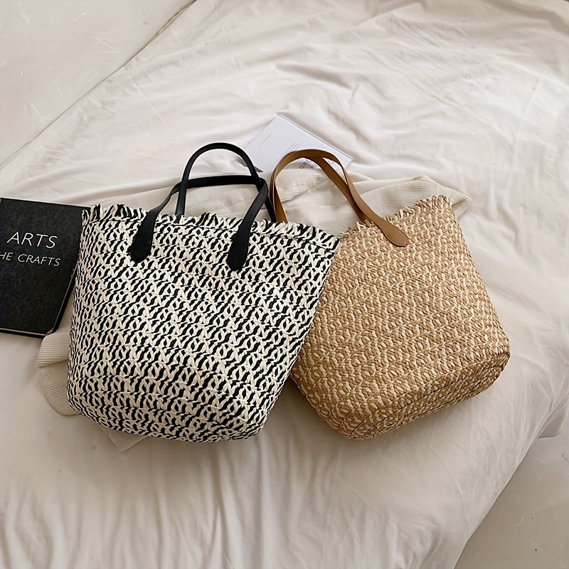 Damen Strohtasche Sommer Shopper - Große Kapazität, Geflochten, 47x37 Cm, Mehrfarbig, Mit Magnetverschluss