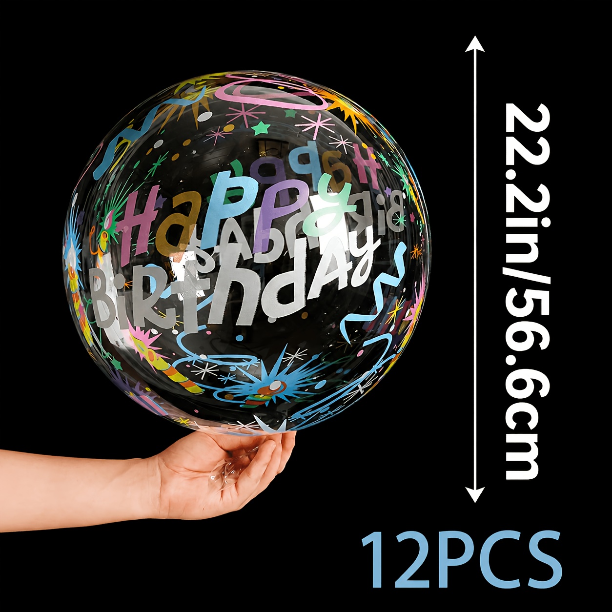 TEMU 12 Pack, Transparent Birthday Balloons With "happy Birthday" Printed On Them, Suitable For Birthdays, Weddings, Anniversaries, Halloween,