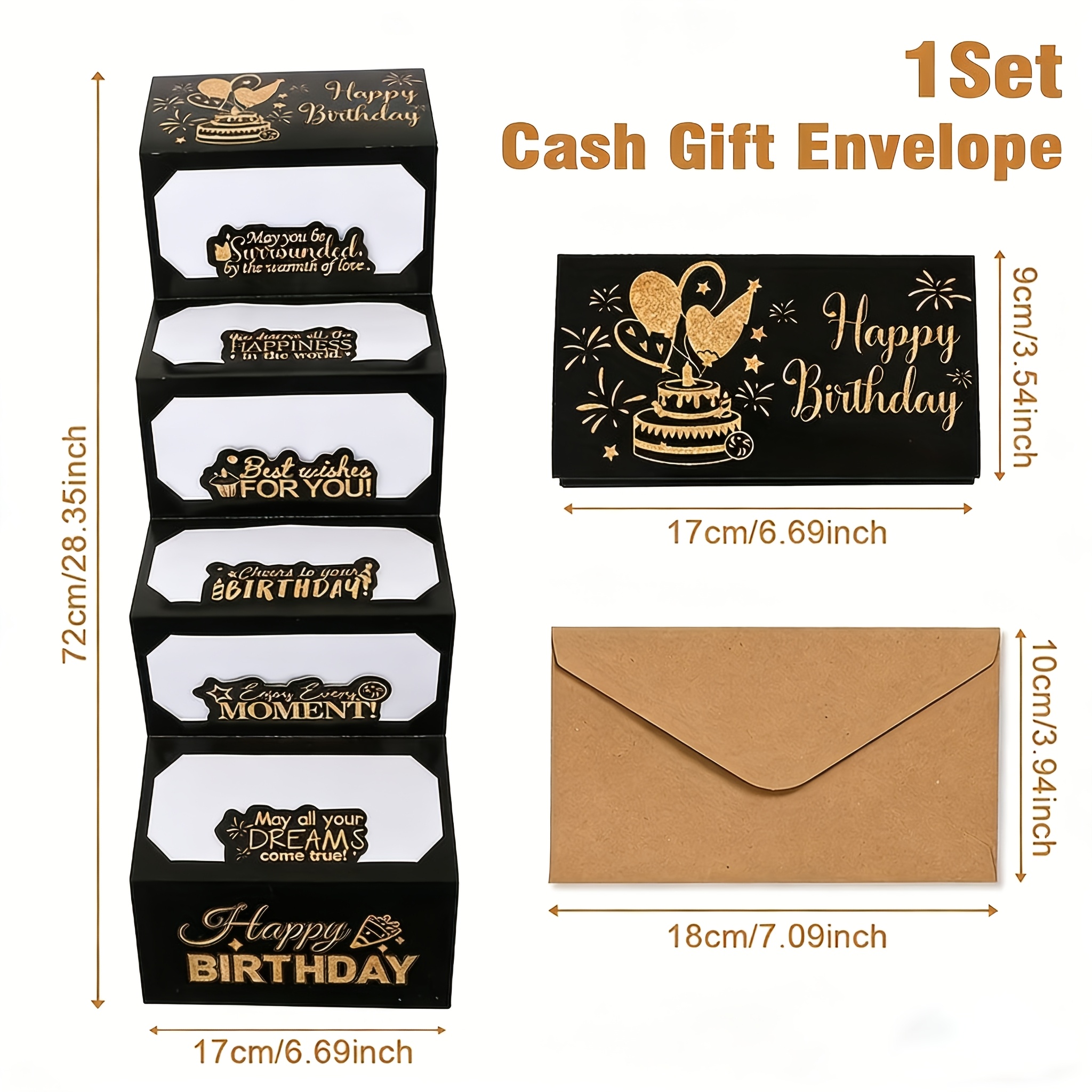 TEMU 【セット】カードメール用封筒、ブラック＆ 誕生日 紙幣カード封筒セット、デー 折りたたみ式 紙幣カード、でティブなボックス、パーティーの飾り、デーパーティー用品