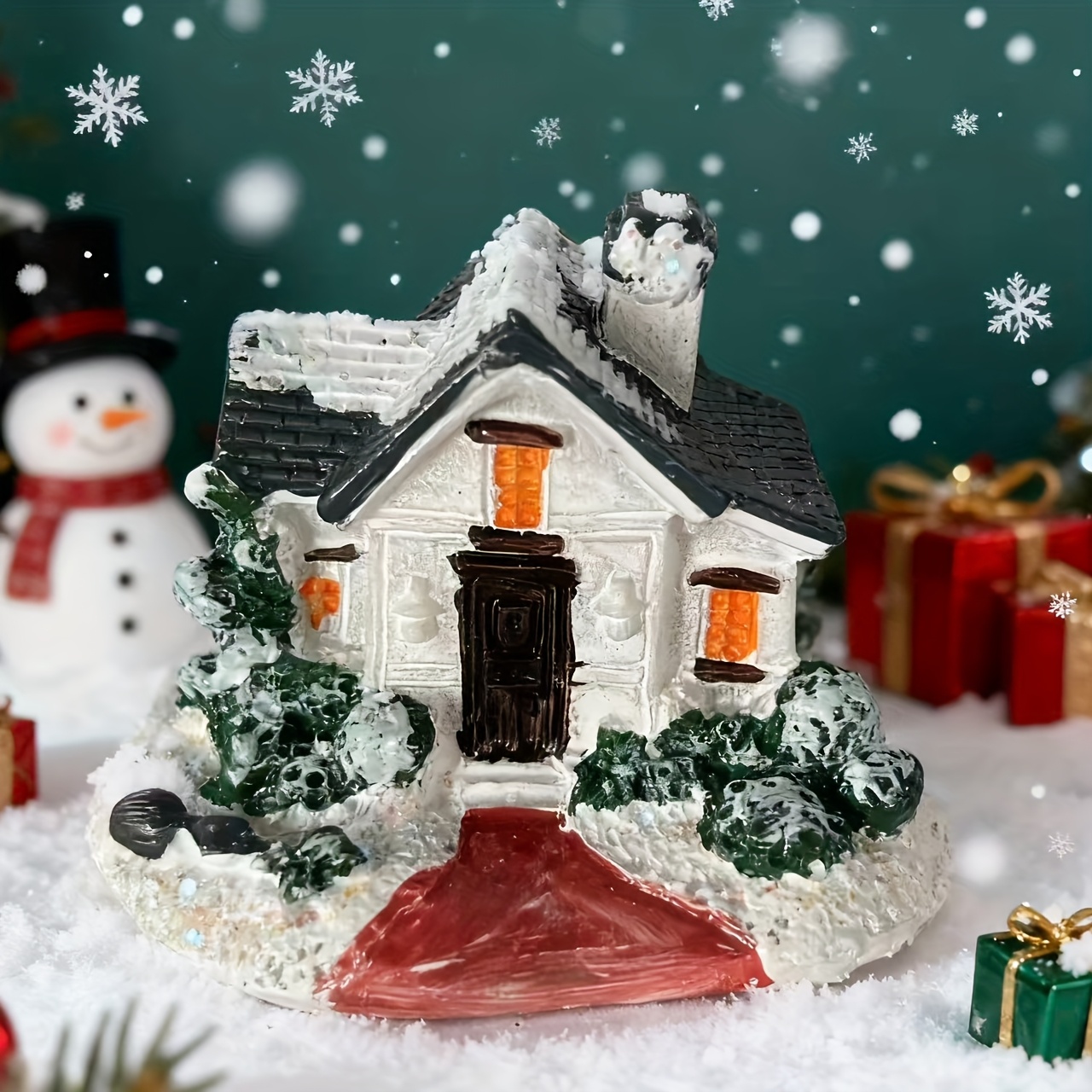 TEMU 1pc Of New Christmas Decorative Resin Small House For Christmas Micro Landscape Vintage Room Decor Accessory