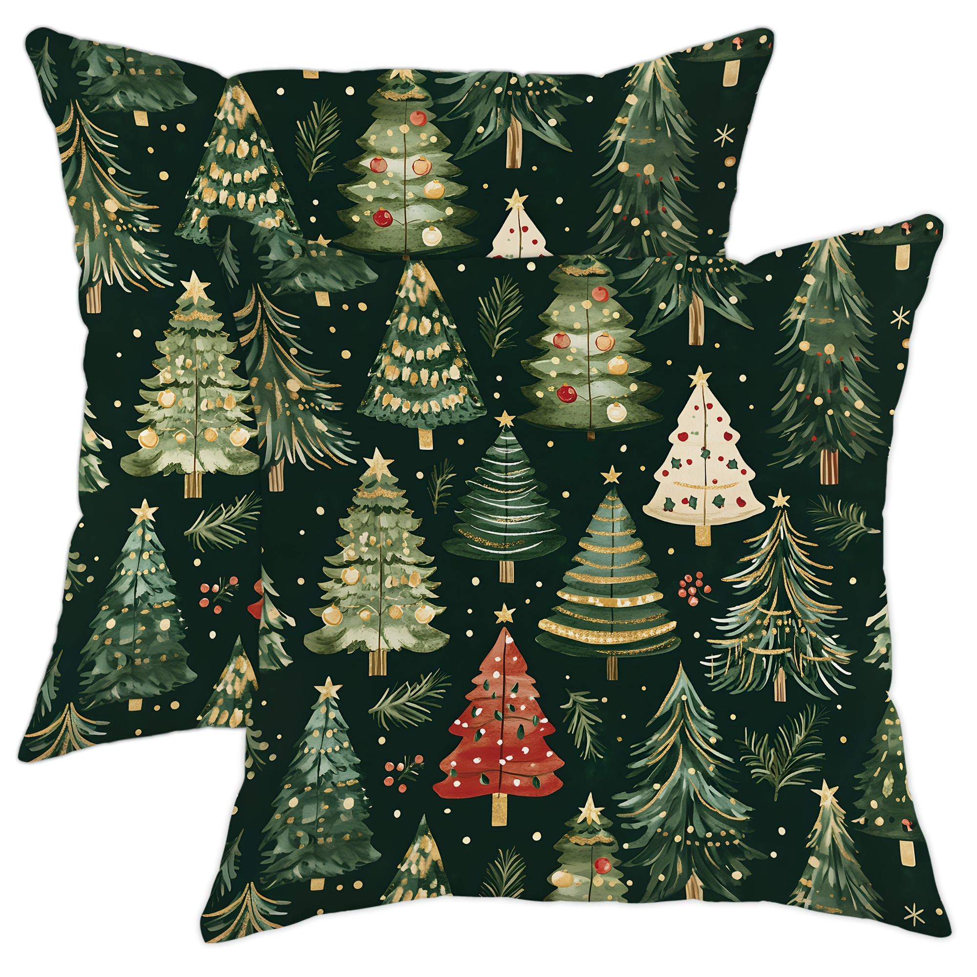 

2pcs Velvet Christmas Tree Throw Pillow Covers, 18x18 Inch - Soft & Cozy Decorative Cushion Cases For Decor, Zip Closure, Machine Washable, Christmas Decor