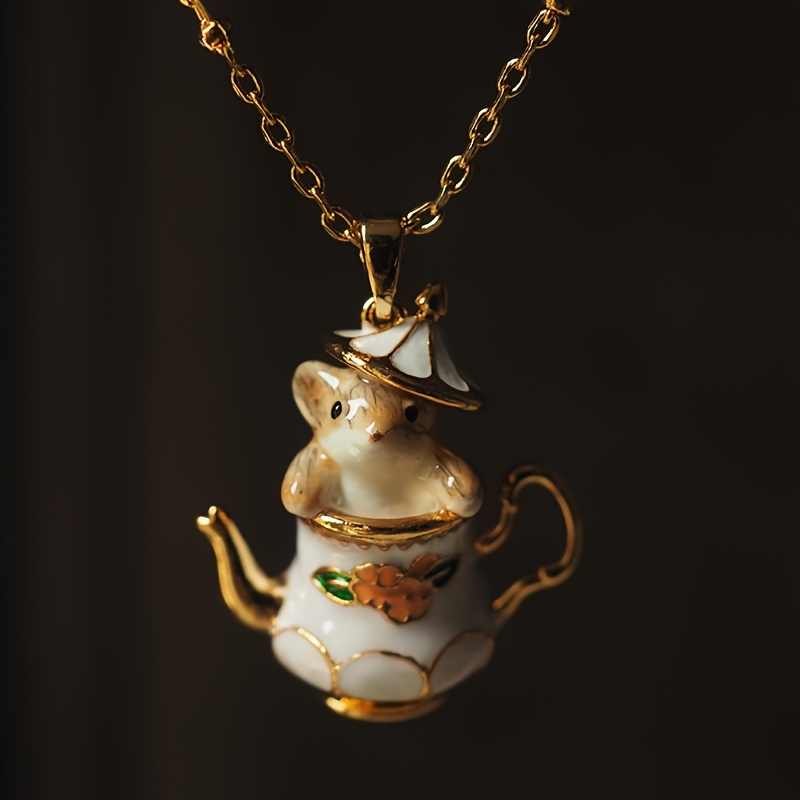 

Elegant Cute Teapot Squirrel Pendant Necklace - 18k Gold-plated Copper, Handcrafted Enamel Charm, Ideal For Daily And Vacation Wear, Perfect Valentine's Day Gift For Her - All Compatible