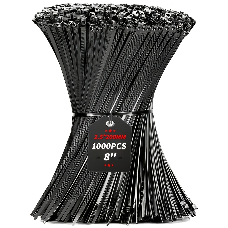 TEMU 1000 de nylon, y negro, 8 pulgadas, ideales para organización de cableado eléctrico, almacenamiento doméstico, industrial, jardinería, etc.