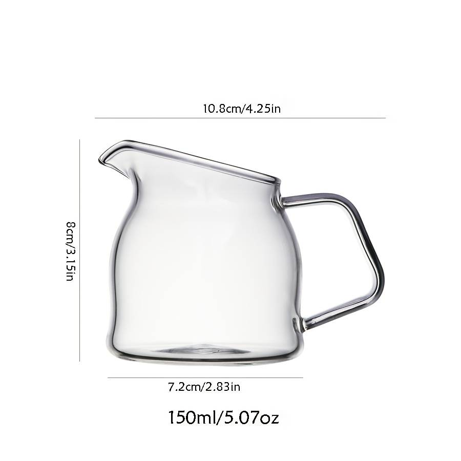 TEMU 1pc Mini Glass Milk Pitcher With Slanted Spout - Microwave Safe, Reusable Coffee Cup For Sauces, Honey, And Syrup - Home And Restaurant Use,