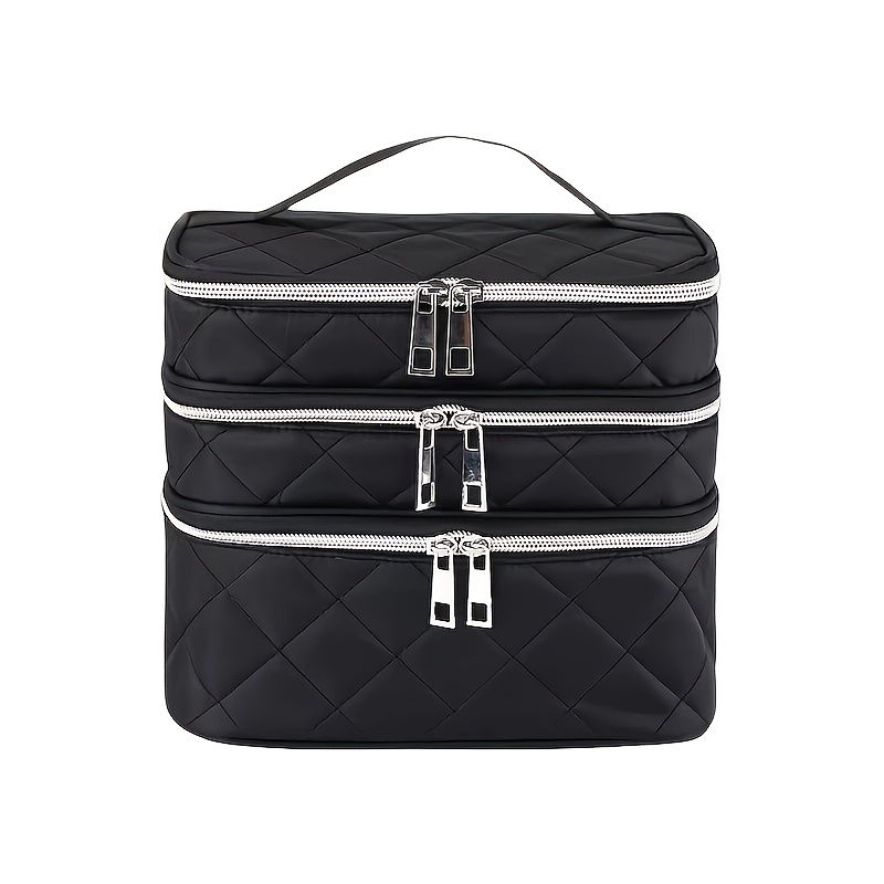TEMU Trousse de Cosmétique matelassée à 3 compartiments, Pochette cosmétique de voyage portable, Sac à main organisateur de toilette grande capacité
