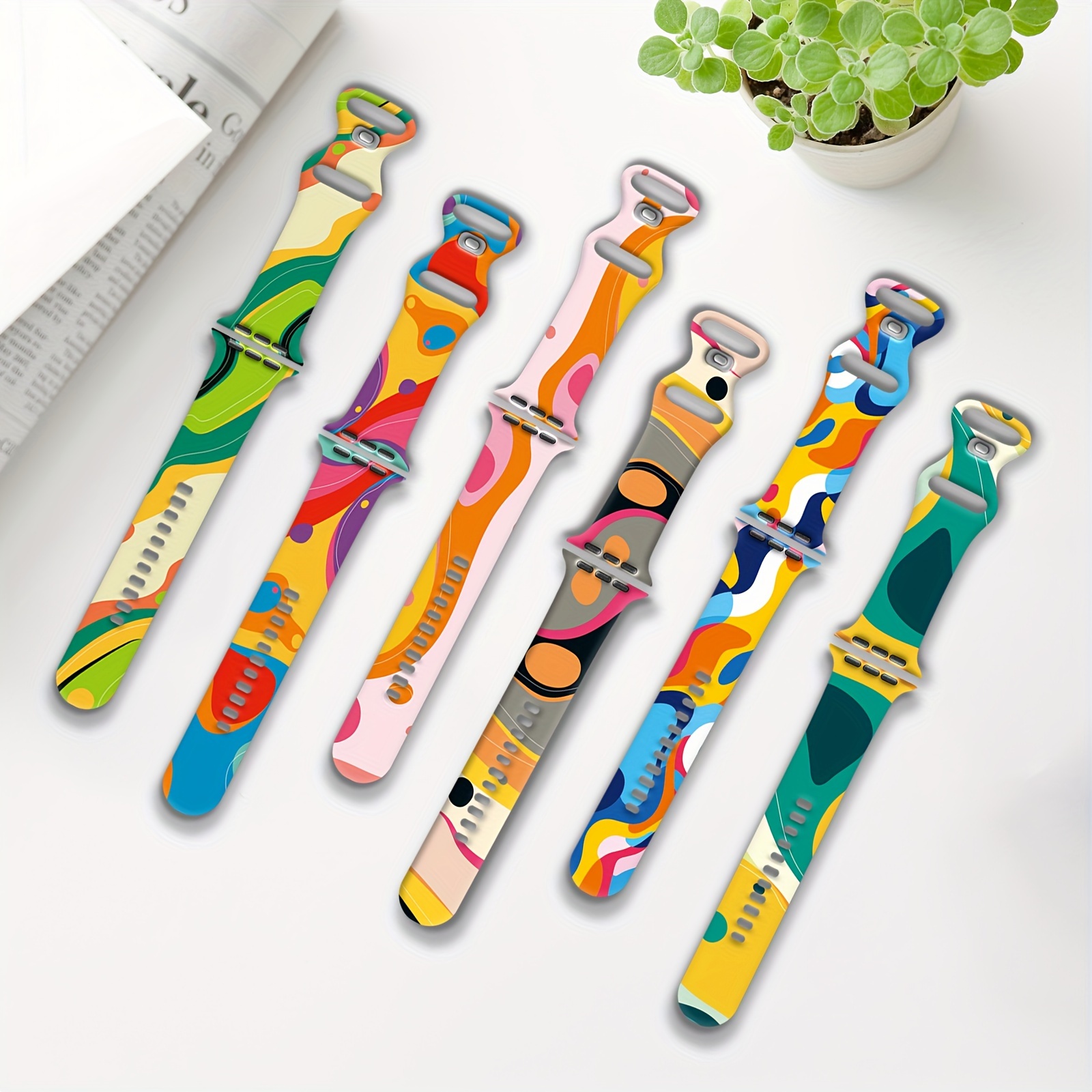 6-pack Fluid Art Painting Printing Creative Watch Band, Simple And Fashionable, Soft And Waterproof Personalized Wristband, Men&#39;s And Women&#39;s Watch Straps, Suitable For Ultra 38mm 40mm 41mm 42mm 44mm 45mm 49mm Women&#39;s And Men&#39;s Gifts, Friends Exchange Artwork Gifts With Handheld Gifts