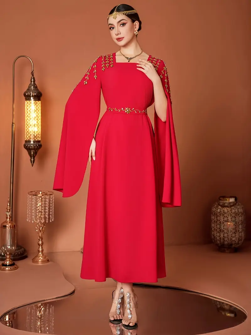 red diamond abaya dress Africa Kaftan Gown Muslim Dress Women Long Sleeve Diamond Lace Party Abaya Robe