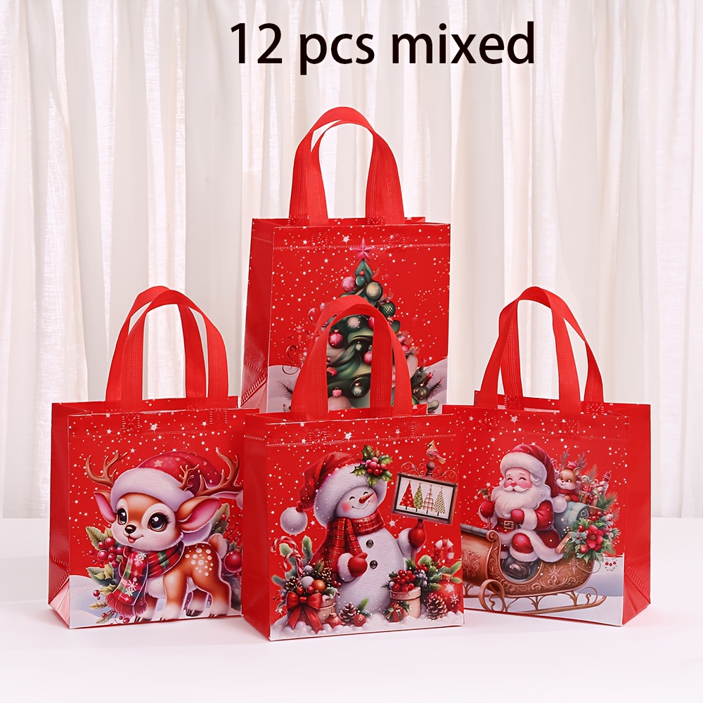 Image of Gift Bags Bulk Christmas Tote Bags With Handles Non Woven Wrap Grocery Shopping For Xmas Holiday Party