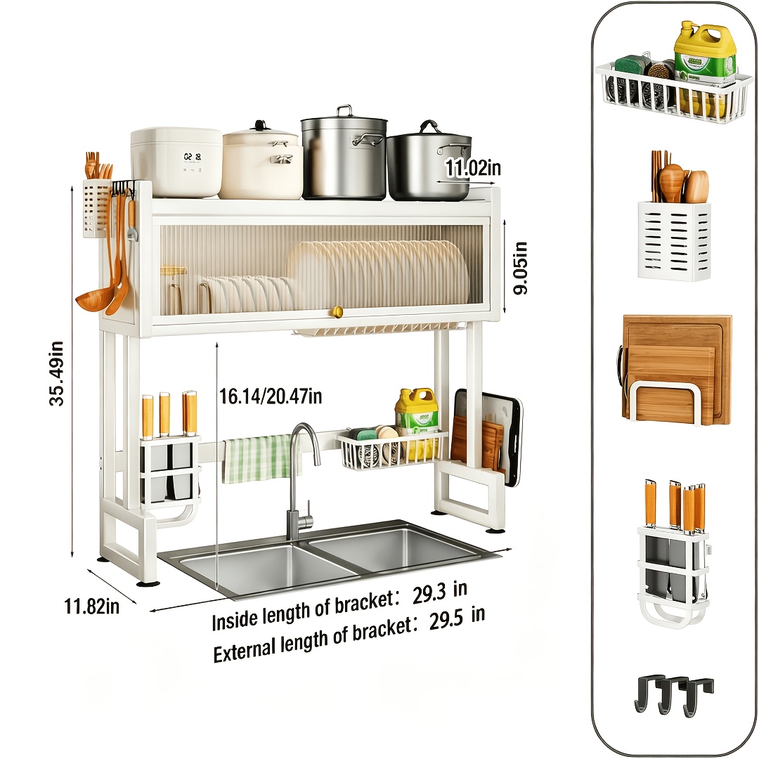 TEMU Over The Sink Dish Drainer Drying Rack 3 Tier Over Sink Dish Rack For A Tidy Kitchen Sink Shelf - Dish Rack With Cover For Dishes, Glasses,