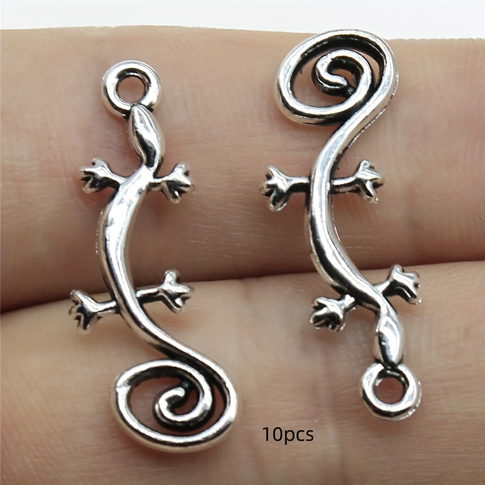 TEMU 10 ciondoli a forma di gecko, ciondolo antico argentato per di gioielli, braccialetto orecchini collana decorazione di abbigliamento, 29X11Mm