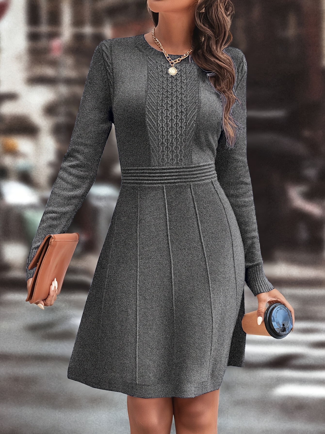 beige knit sweater dress Elixir Knit Sweater Dress & Bolero Top Set main image 0