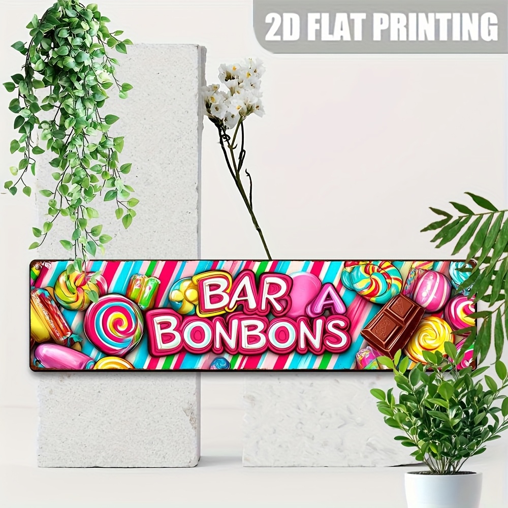 TEMU 2D Plat, 1 Pièce Décor Vintage de Boutique de Bonbons - Enseigne Métallique Bar A Bonbons - Grand Poster Rétro 3.94x15.74 Pouces pour Maison,
