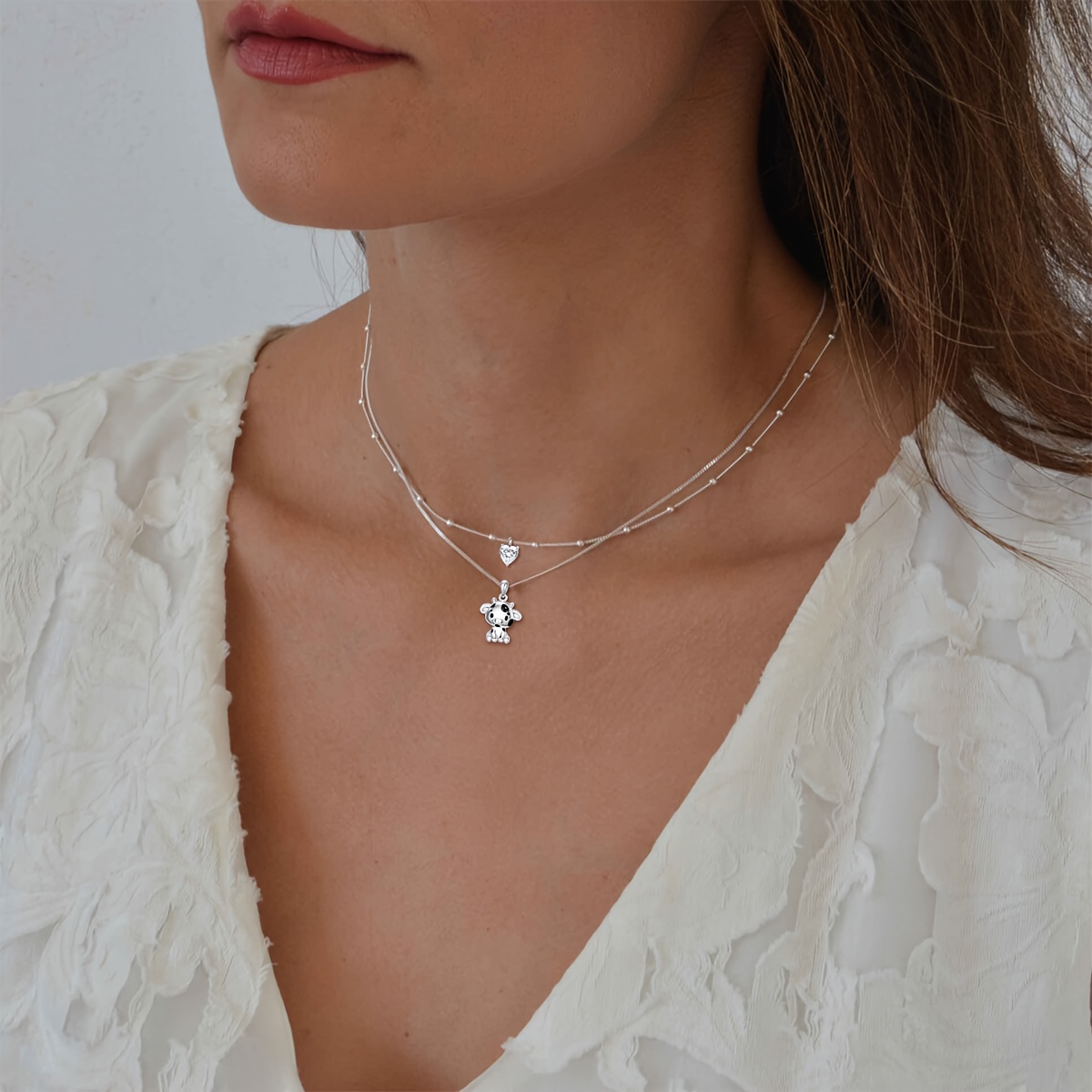 Women's 925 Sterling Silver Layered Cow Birthstone Necklace