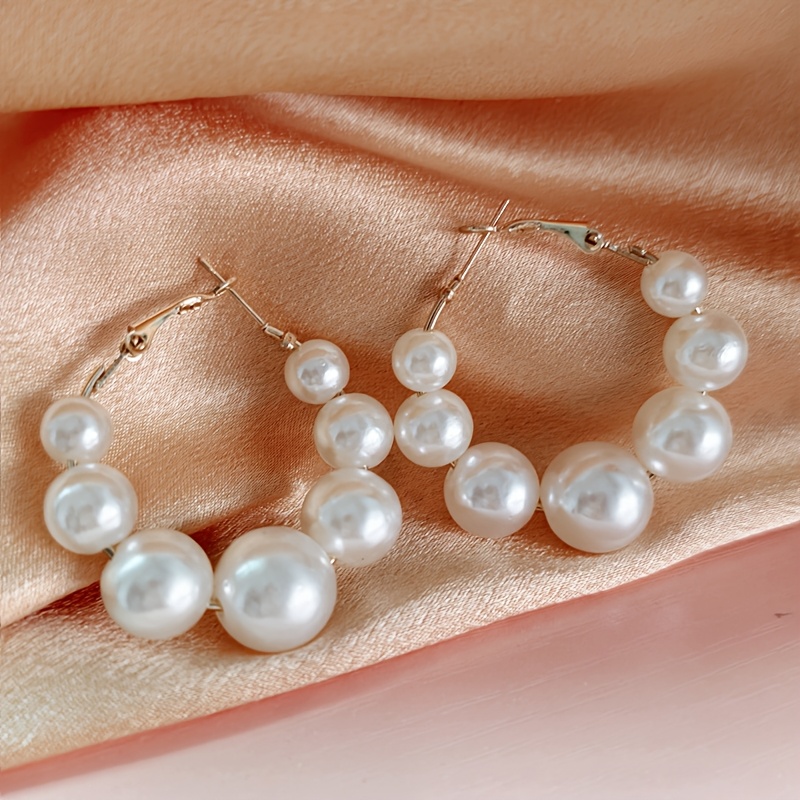 1 Pair Of Pearl Circle Earrings, Fashionable Bohemian Retro Style Earrings, Elegant Ear Hoops