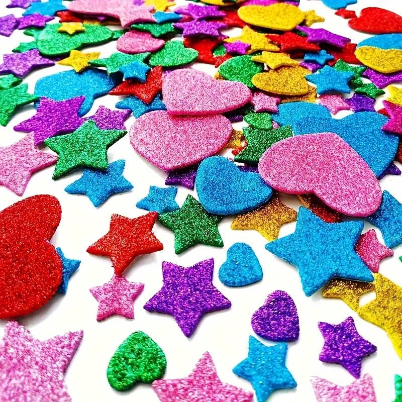 

150pcs Sparkling Glitter Foam Stickers Set - Assorted Stars & Hearts, Self-adhesive For Crafts, Greeting Cards & Home Decor, Cute Stickers