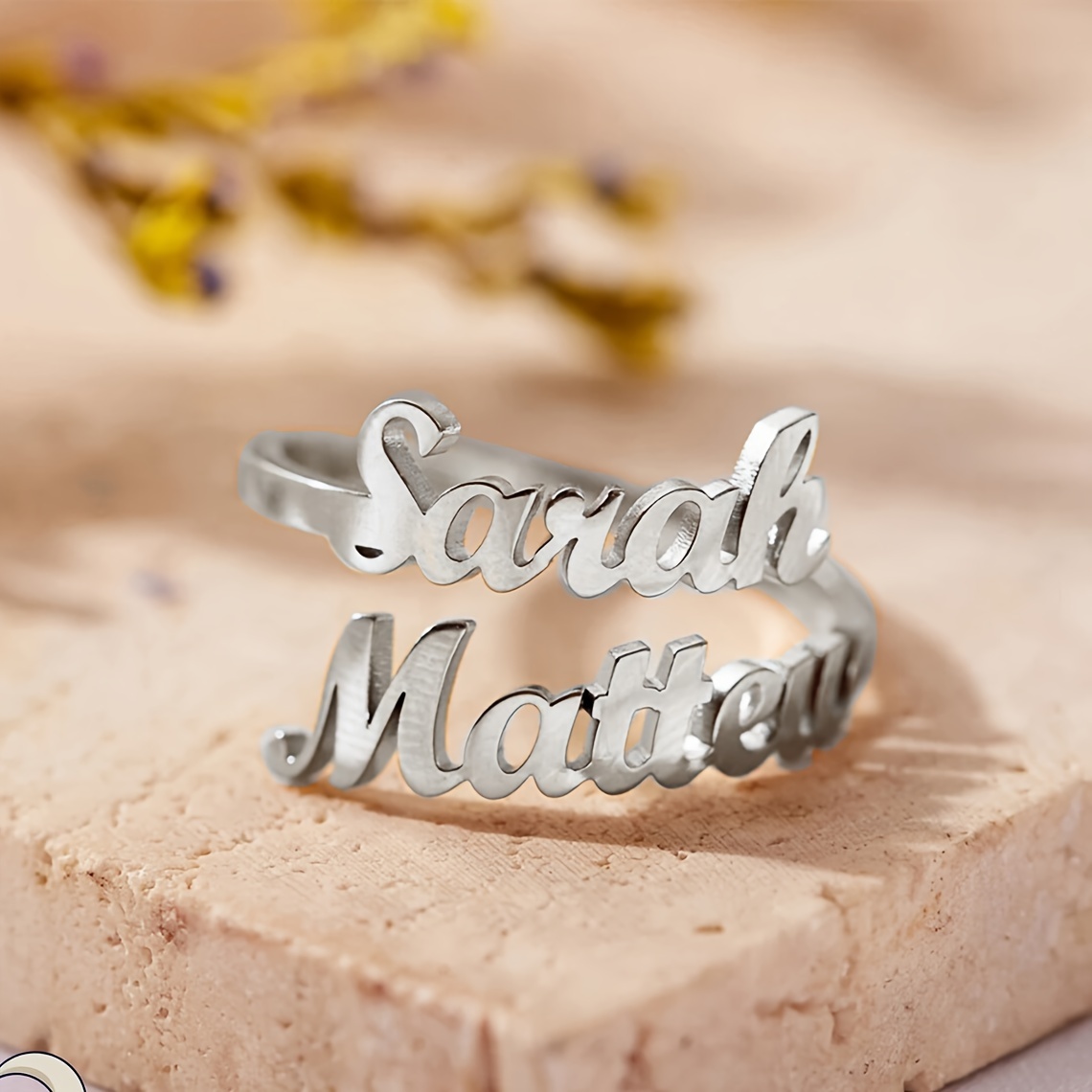 Personalized Stainless Steel Name Ring Adjustable Open for 1 3 Names