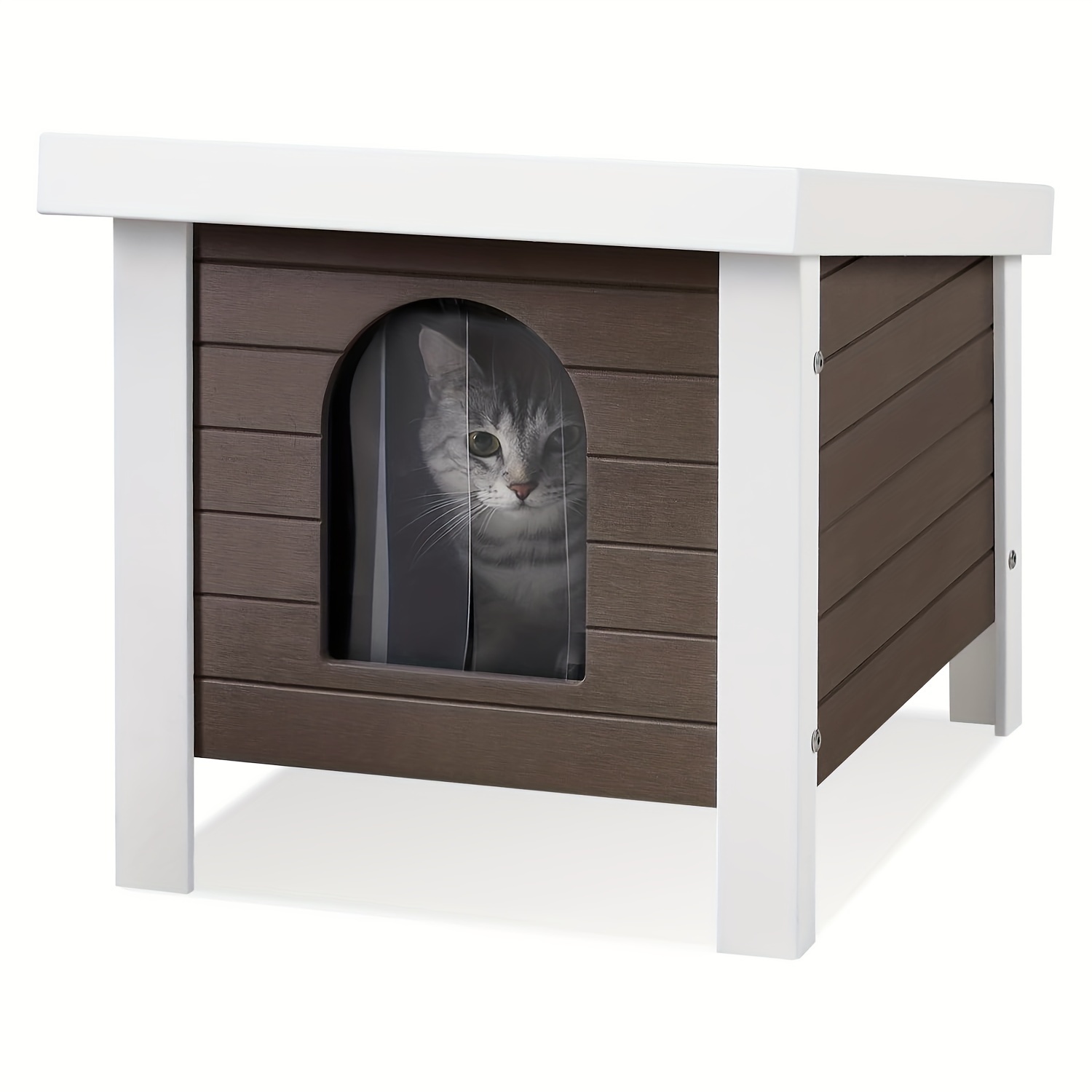 

Efurden Weatherproof Cat House For Outdoor Cats, Recyclable Material Ps Outside Shelter With Open Roof, Insulated And Thermostatic Feral Cat House, Brown
