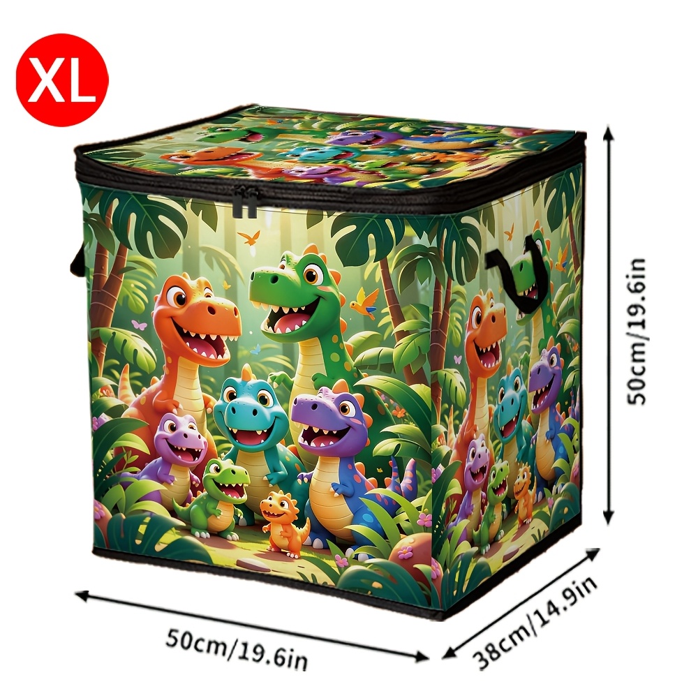 TEMU 1pc Cube Storage Box,dinosaur Gathering Jungle Pattern,double Zipper And ,outdoor Storage Box,for Bedroom,foldable Storage Nox,for