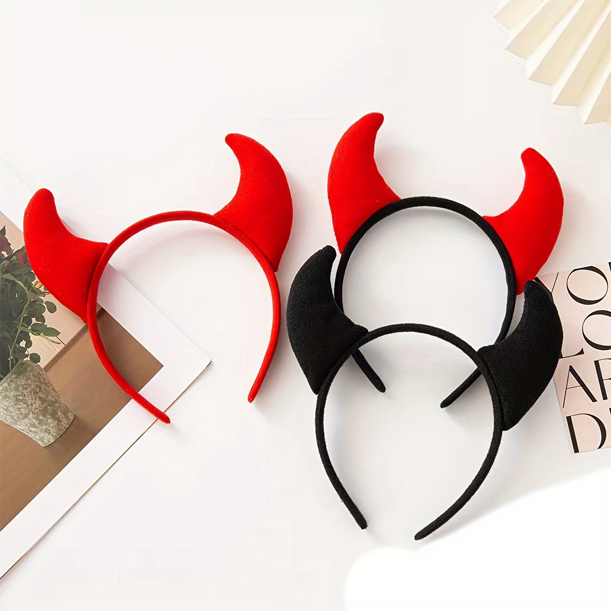 

3pcs Set: Red & Horns Headbands - Accessories For Women, - Horns , For &