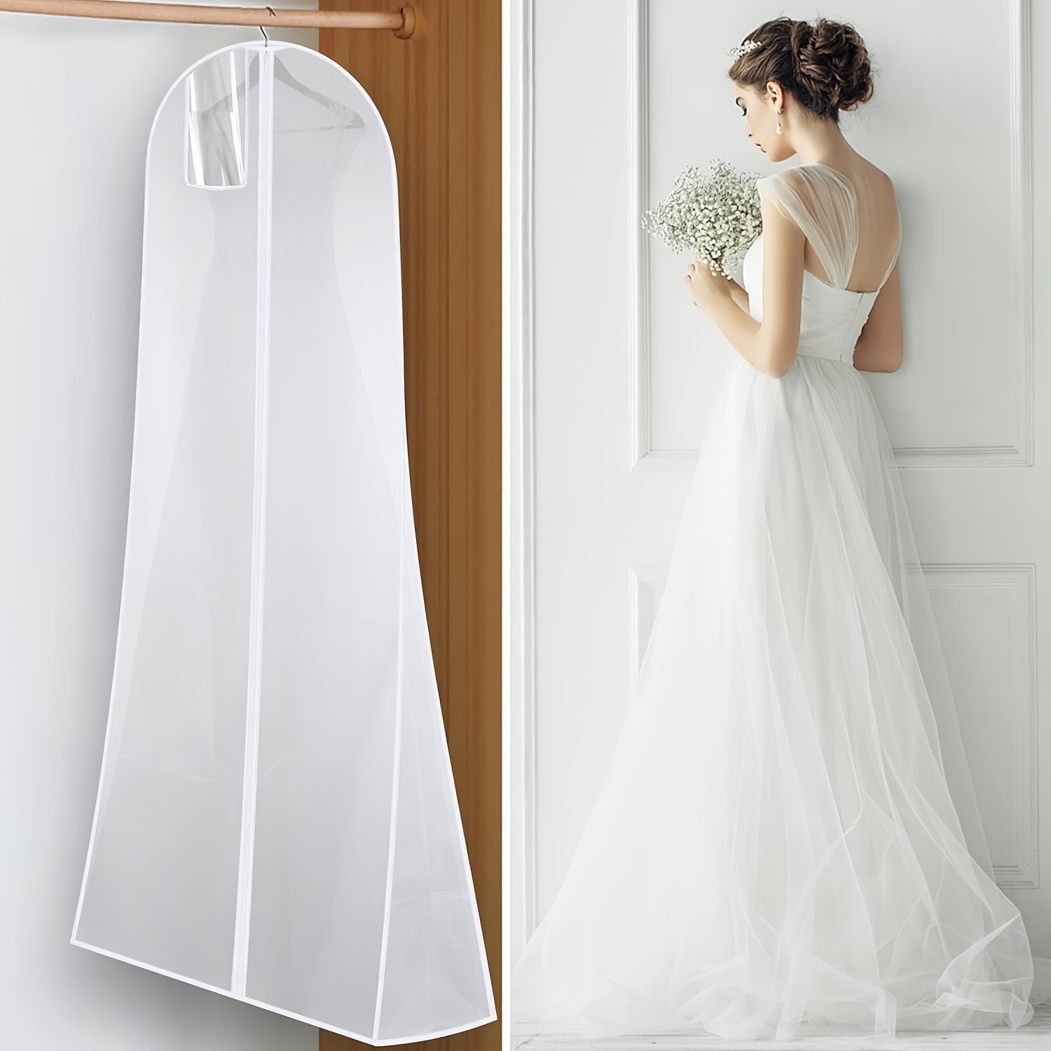 72-Inch Wedding Dress Dust Cover - an Extra-Long Transparent Garment Bag  with a Zipper, Lightweight And Easy to Carry for Stylish Storage And  Presentation