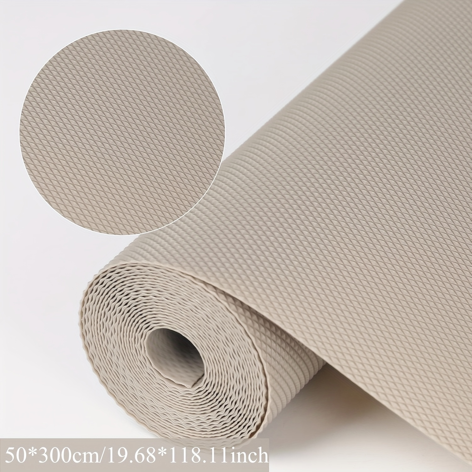 TEMU 1 Roll Thick Eva Cabinet & Drawer Liner - Non-slip Glue-free Vinyl Shelf Protector With Khaki Diamond Pattern For Kitchen Bathroom Refrigerator