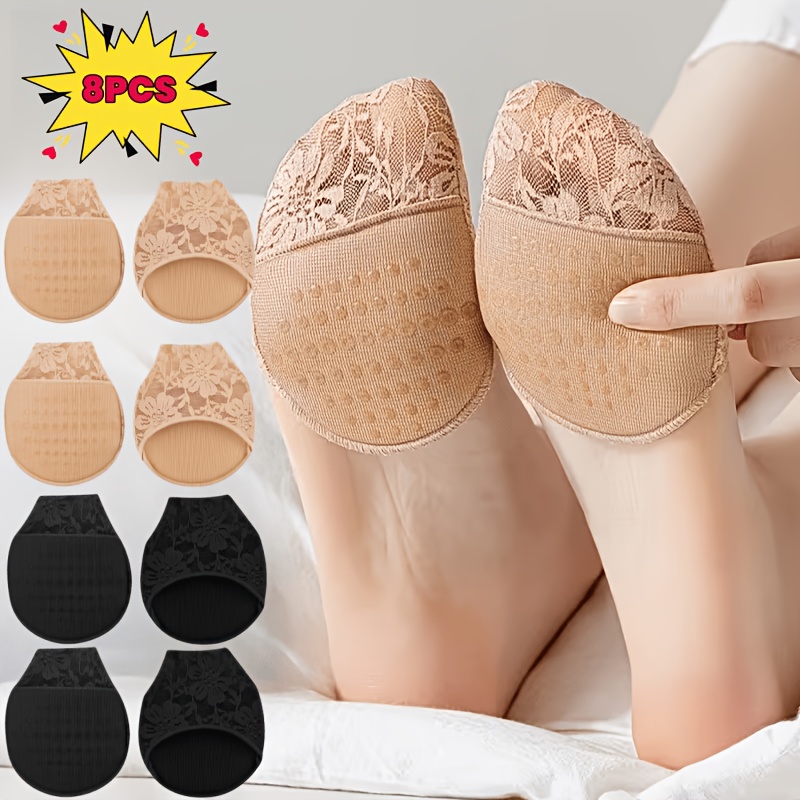 TEMU 8pcs Lace Forefoot Pads, Breathable Non-slip Half Insoles, Invisible Forefoot Cushions For High Heels And Pumps