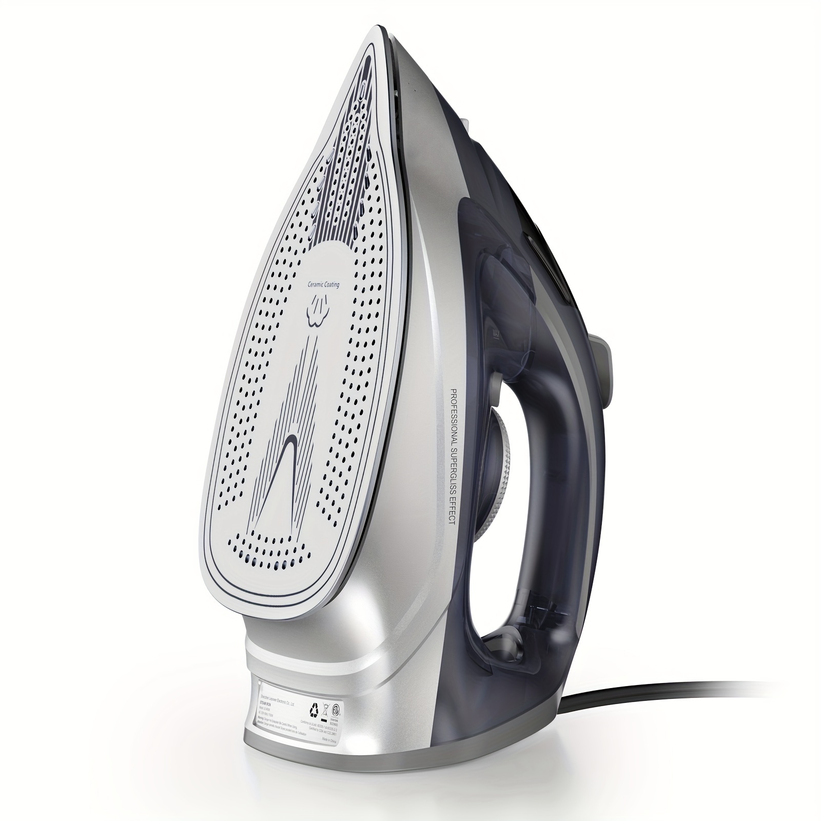 TEMU Steam Iron For Clothes With Rapid Heating Ceramic Coated Soleplate, 1700w With Precise Thermostat Dial, Self-cleaning, Auto-off, 10.14oz Water For Home Clothes Ironing Use, Grey