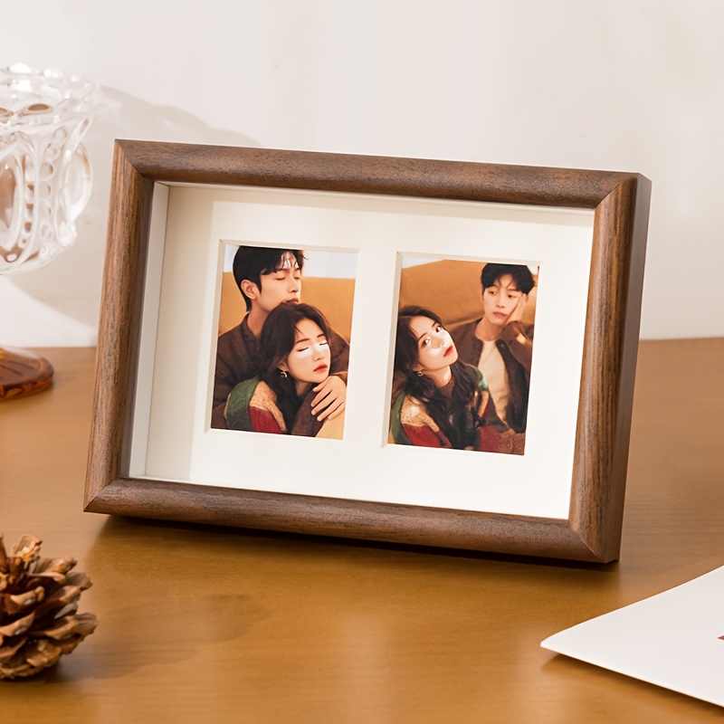 Image of Dual 3-inch Polaroid Photo Frame Stand | Desktop Double Photo Display Holder | Walnut Minimalist Frame | Diy Display For Couple/ Photos | Decor Gift