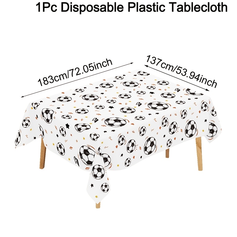TEMU 1pc Soccer Plastic Tablecloth, 183x137cm Vibrant Soccer Ball & Disposable Rectangle Tablecovers For Soccer Party Decorations, Sports Football