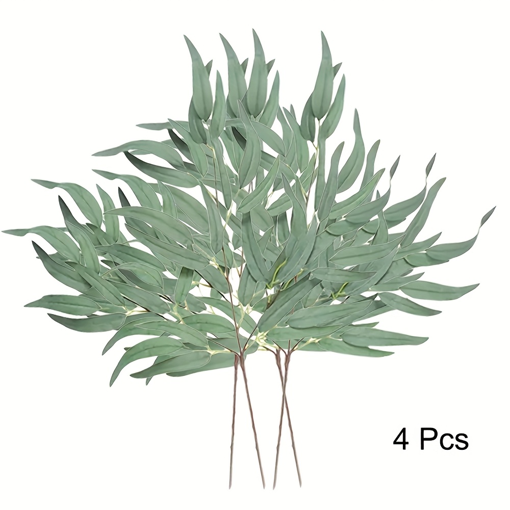4pcs Lifelike Artificial Eucalyptus Leaves - Perfect For Bouquets, Tabletop Decor, Weddings & Holidays - Versatile Indoor/outdoor Home Accent