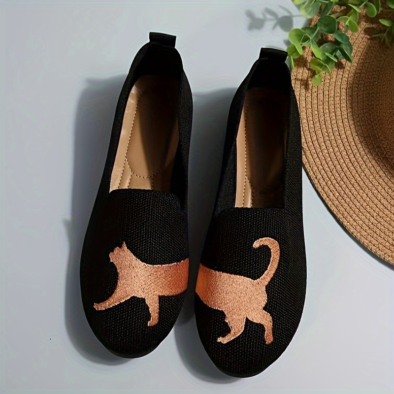 

Women's Casual Mary-jane Flats With Cat Silhouette Design, Breathable Fabric Upper And Inner, Comfortable , Slip-on Round Toe Shoes, Wear - -